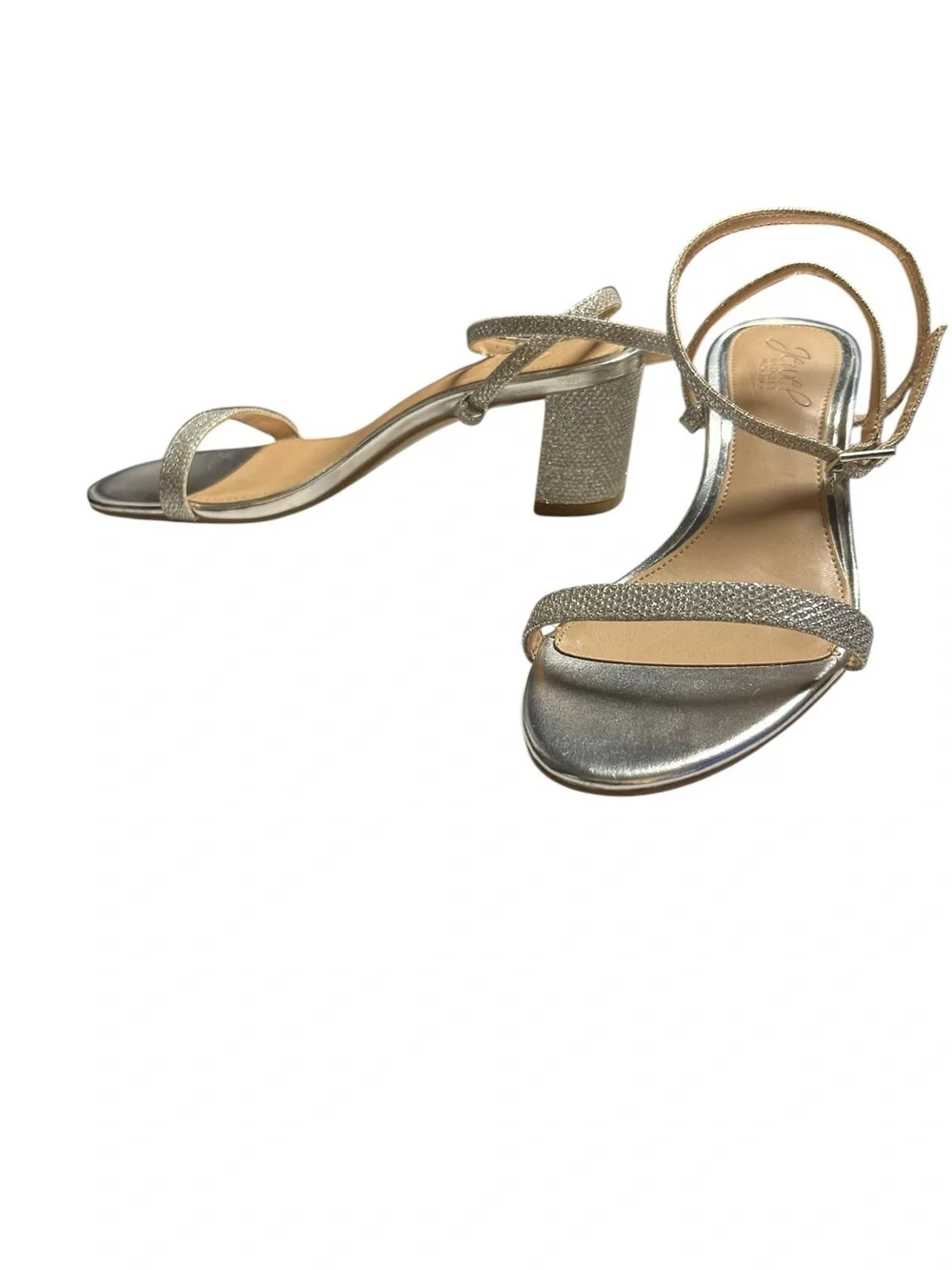 Jewel Badgley Mischka Danni II Low Block Heel Girls 6.5 Silver Glitter Sandals